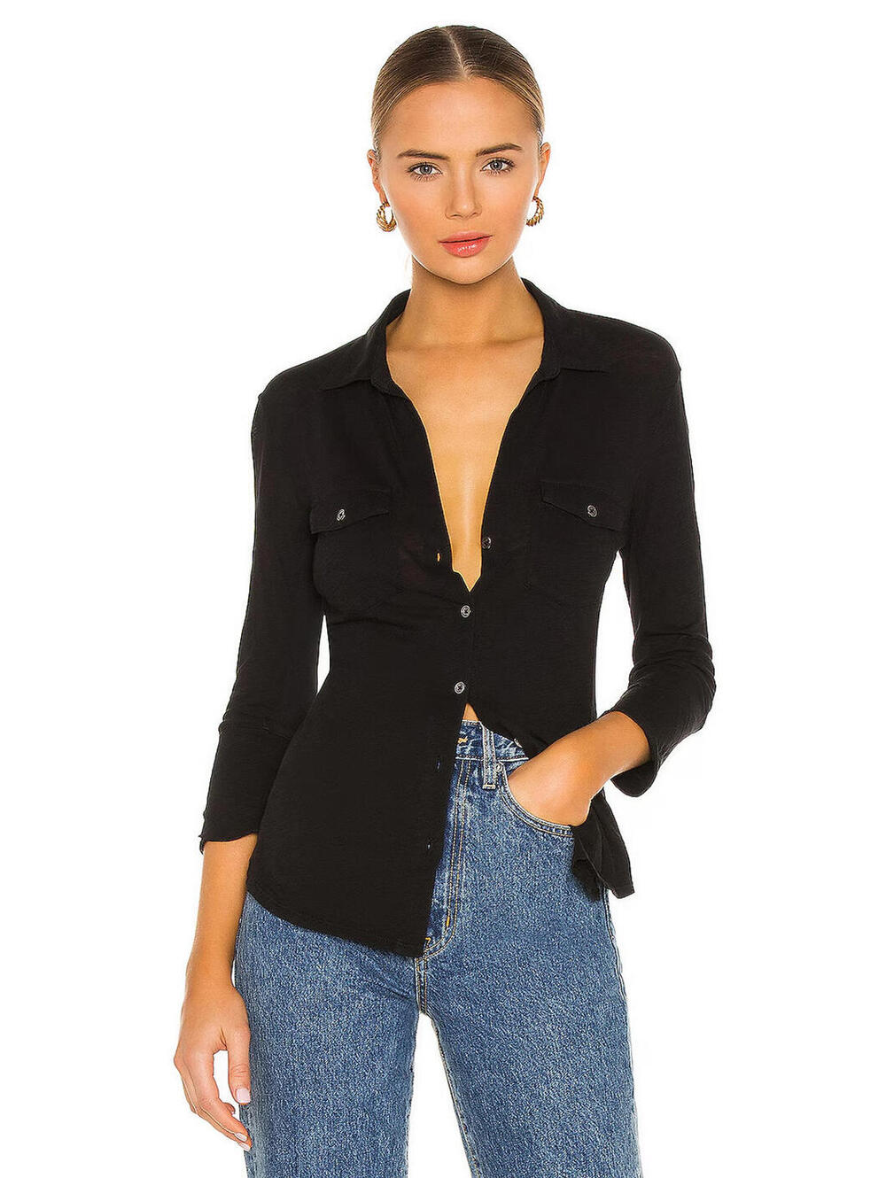 NEW, James Perse Contrast Panel Shirt Black Sz 1 #T3766